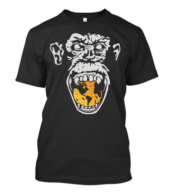 Angry Monkey Jaune Sure Roaring Primate Face With Yellow Earth Inside Mouth T-Shirt