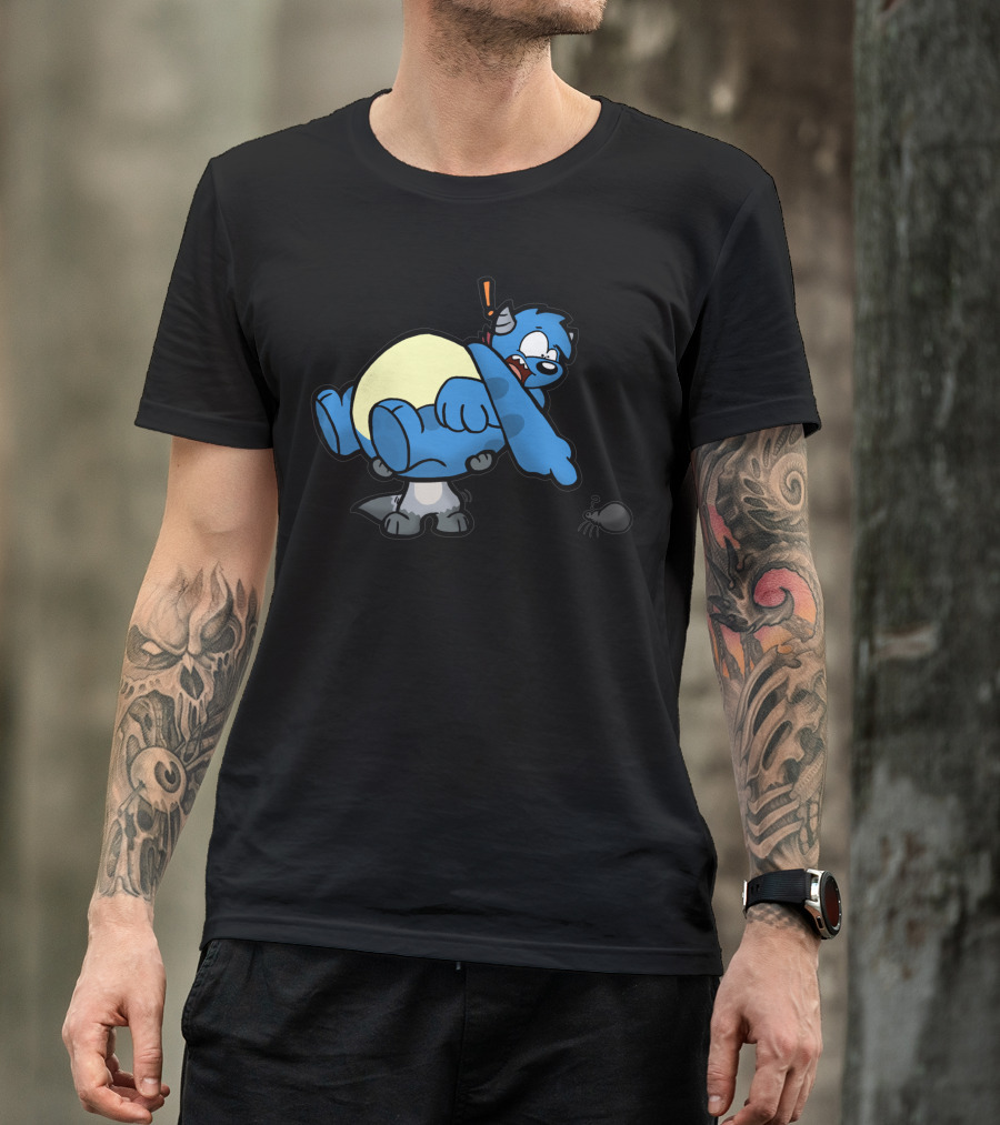 Arachnophobia Blue Cartoon Character With Spider Surprise T-Shirt