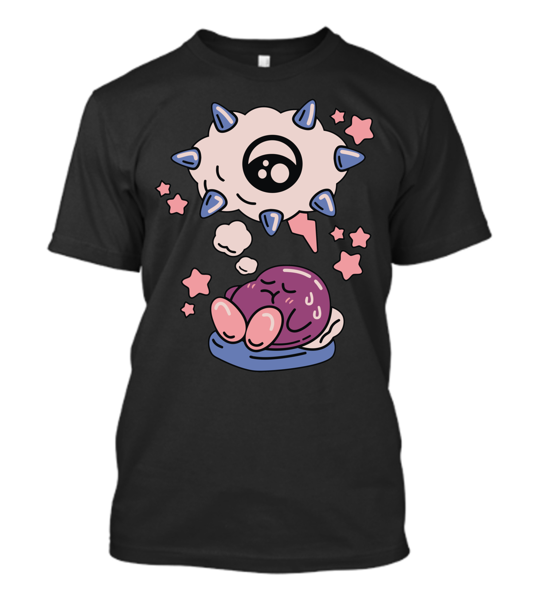 Bad Dream Starry Clouds Spiked Bubble Eye And Sleeping Character T-Shirt