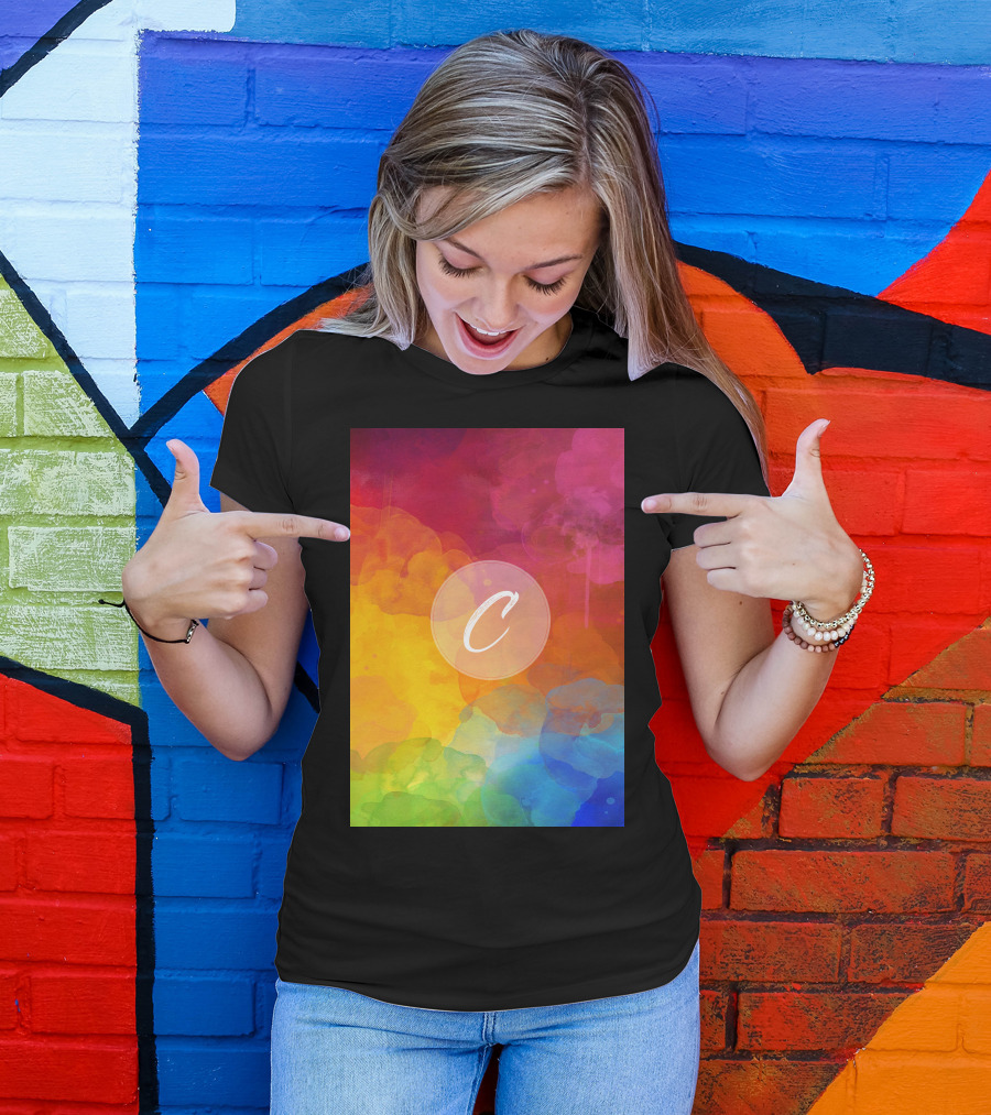 C Initials Rainbow Watercolor Background T-Shirt