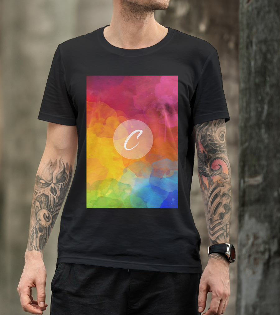 C Initials Rainbow Watercolor Background T-Shirt