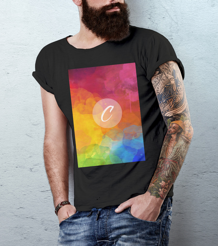 C Initials Rainbow Watercolor Background T-Shirt