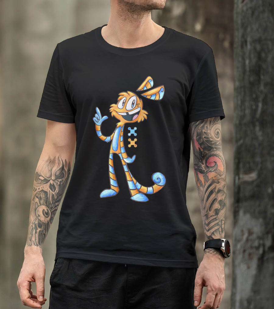 Jimmy Cat Rabbit Striped Puzzle Piece Character T-Shirt