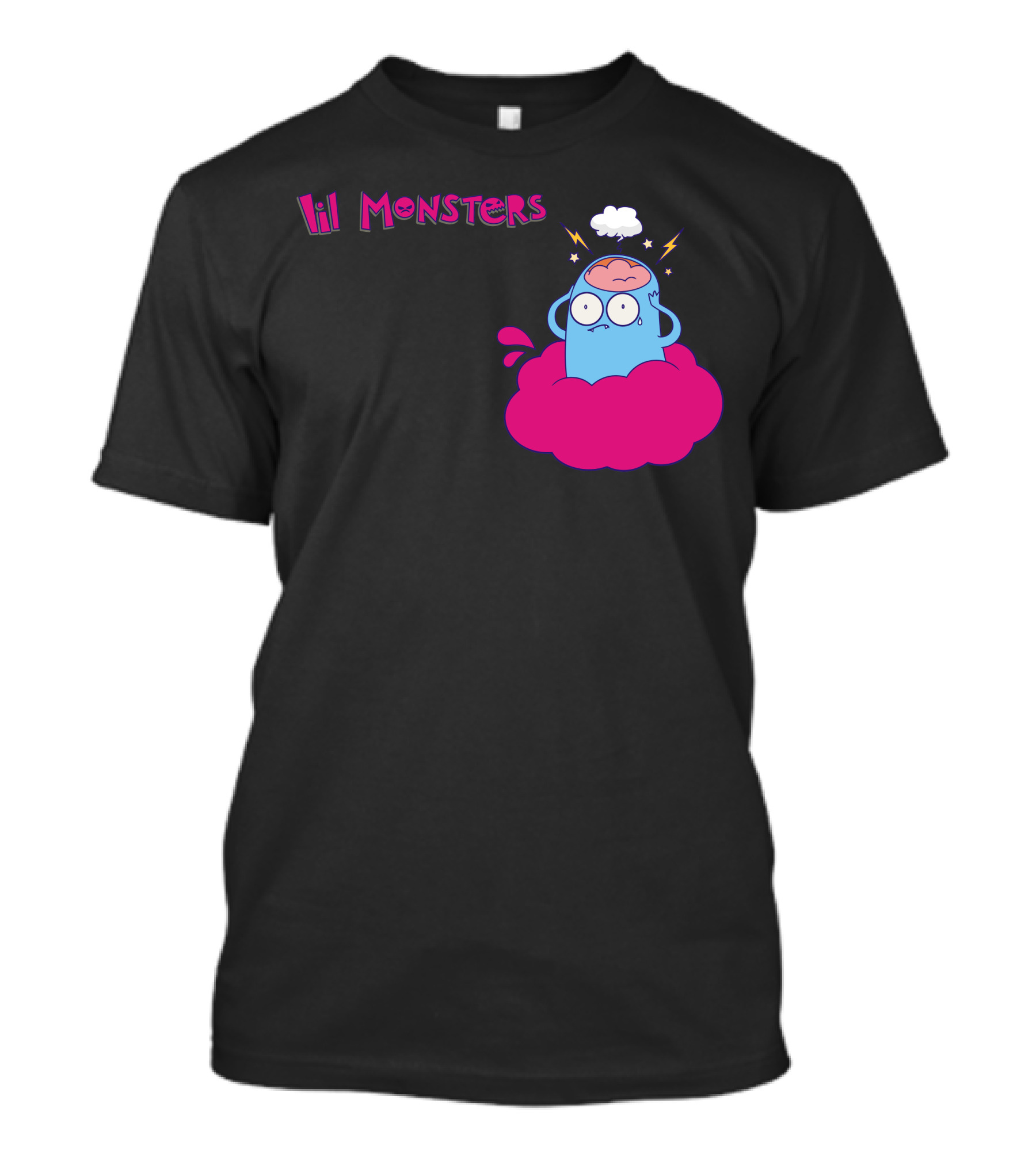 Lil Monsters Cute Blue Monster Cartoon With Cloud And Lightning T-Shirt