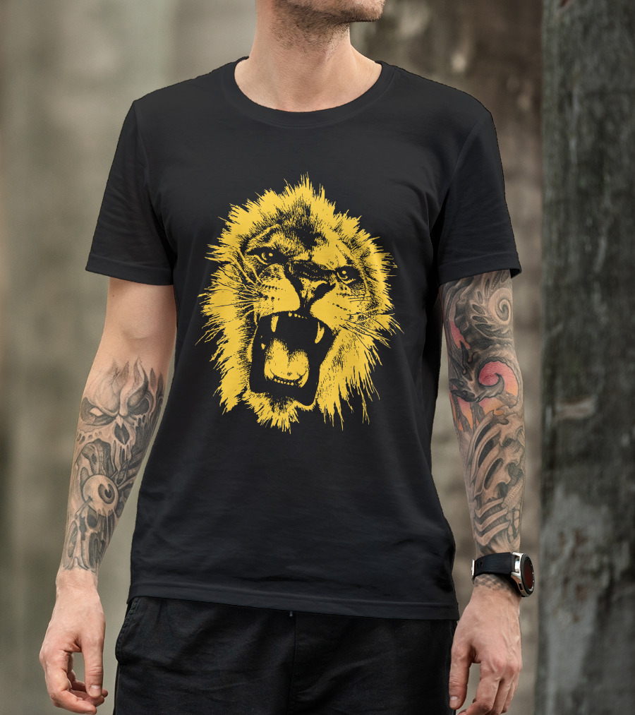 Lion Yellow Roaring Fierce Majestic Face T-Shirt