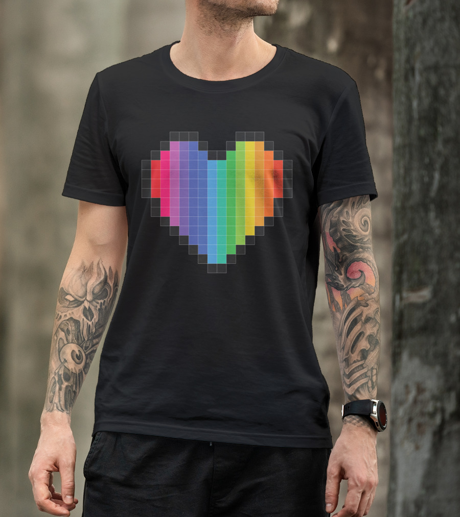 Love Is Love Rainbow Pixel Heart LGBT T-Shirt