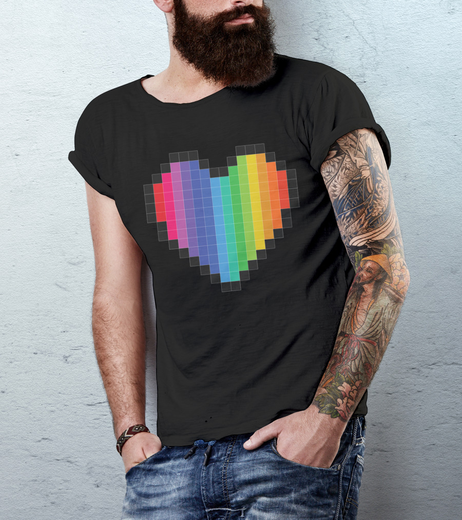 Love Is Love Rainbow Pixel Heart LGBT T-Shirt