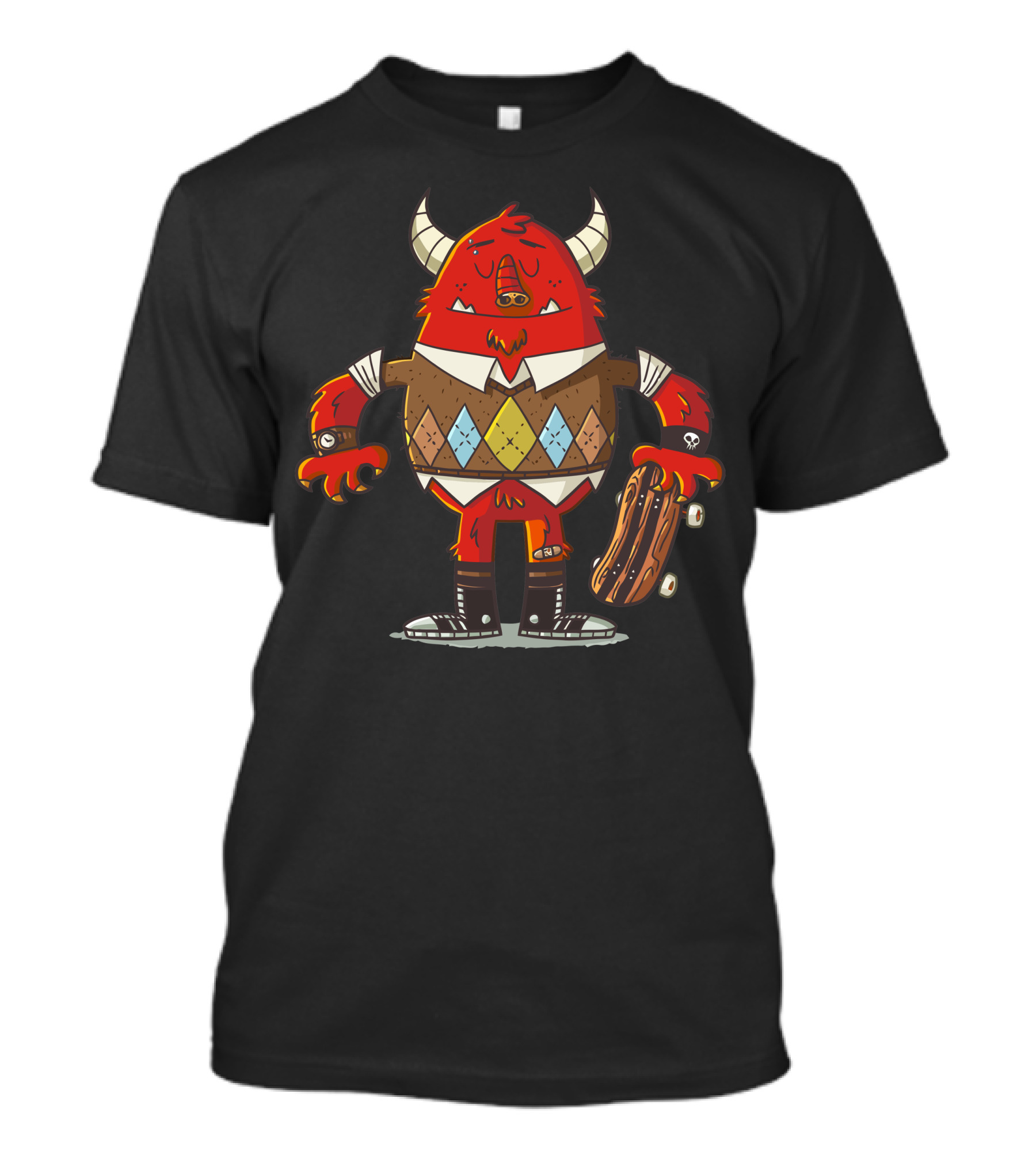 March Of The Monsters Day Red Argyle Sweater Skateboard Monster T-Shirt