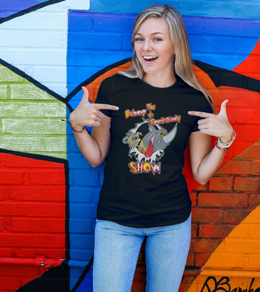 The Bebop And Rocksteady Show Cartoon Characters In Bold Colors T-Shirt