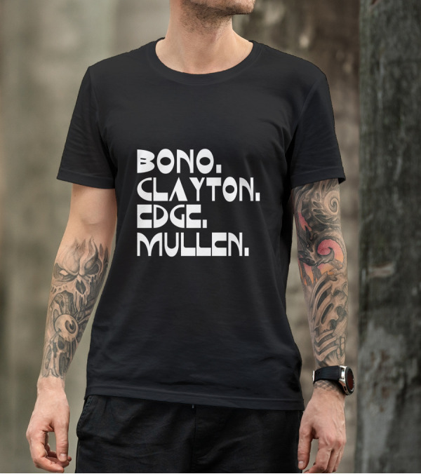 U2 Band Members Bono Clayton Edge Mullen Names Text T-Shirt