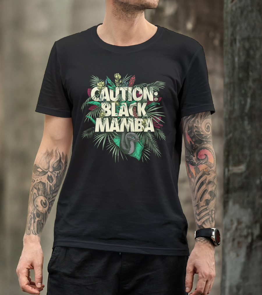 Caution Black Mamba Jungle Foliage Snake Warning T-Shirt