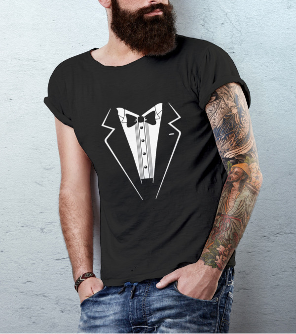 Classic Black Tuxedo Graphic Bow Tie Jacket T-Shirt