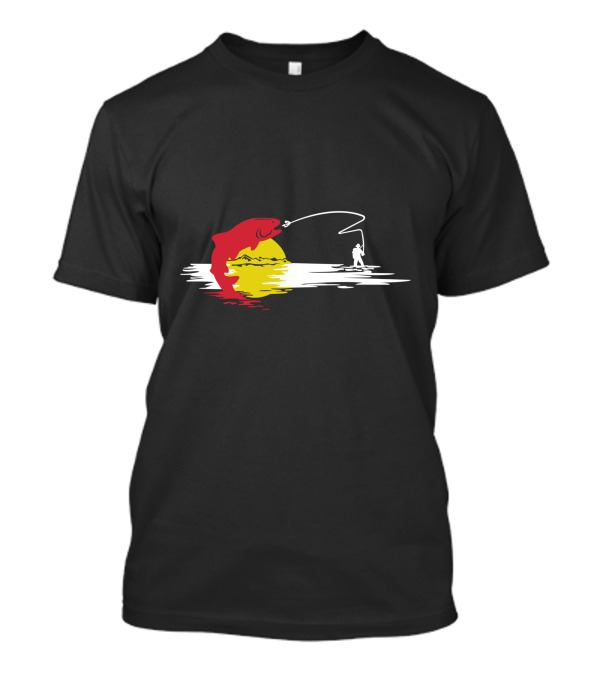 Colorado Fly Fishing Flag Fisherman Sunset Scene T-Shirt