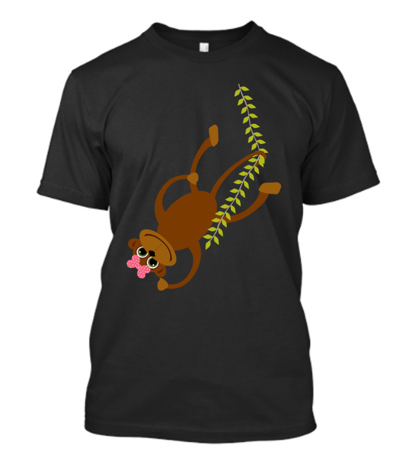 Cute Little Girl Monkey Swinging With A Bow On A Vine T-Shirt