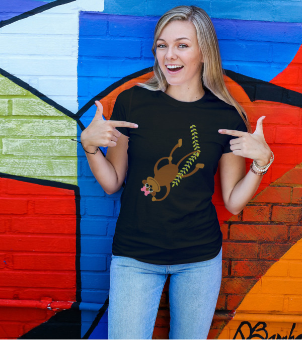 Cute Little Girl Monkey Swinging With A Bow On A Vine T-Shirt