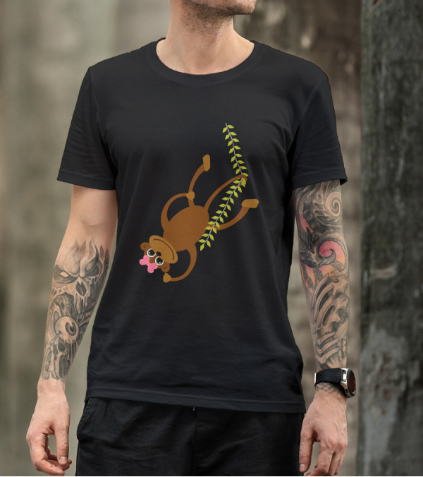 Cute Little Girl Monkey Swinging With A Bow On A Vine T-Shirt