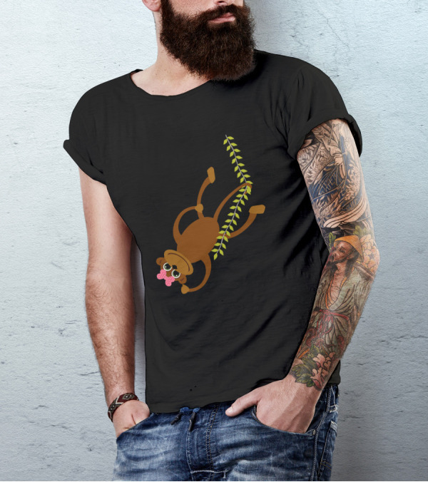 Cute Little Girl Monkey Swinging With A Bow On A Vine T-Shirt