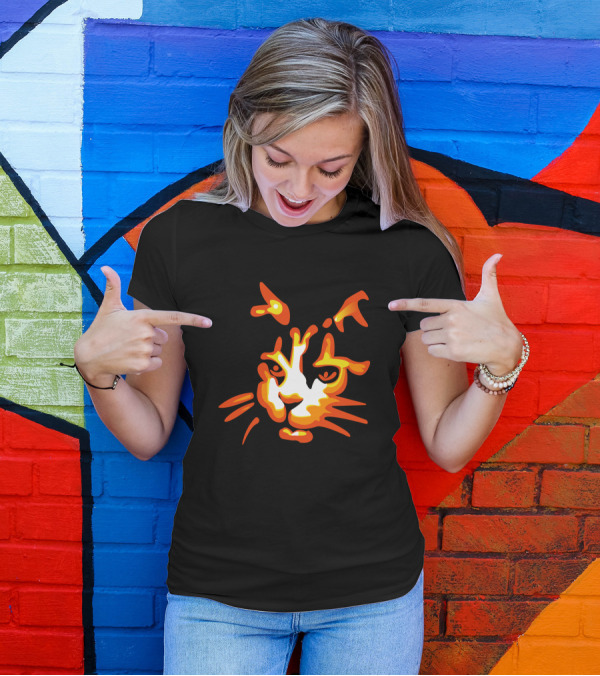 Glowing Halloween Cat Face In Fiery Colors T-Shirt