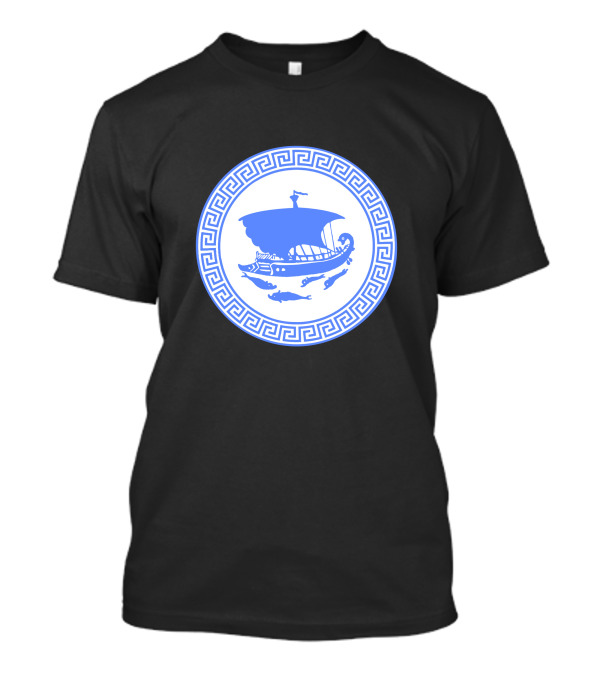 Greek Key Ancient Ship And Dolphins T-Shirt