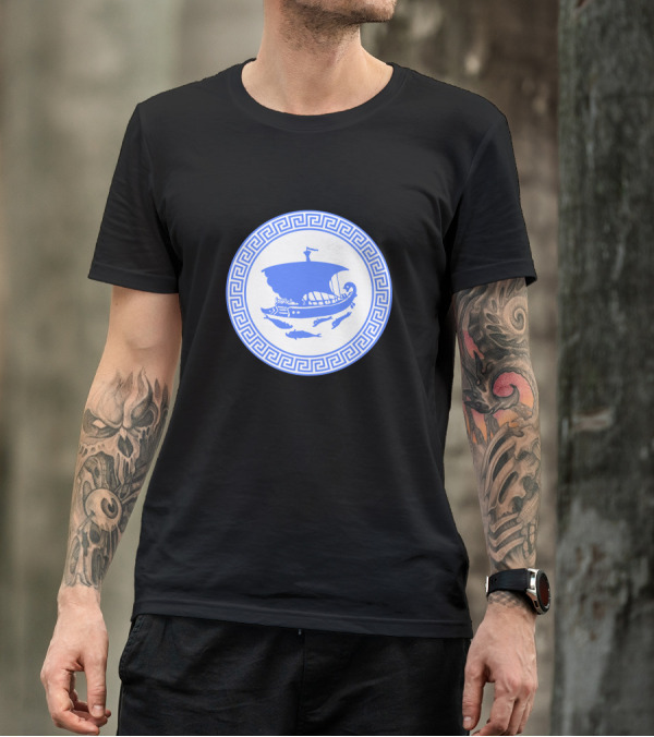 Greek Key Ancient Ship And Dolphins T-Shirt