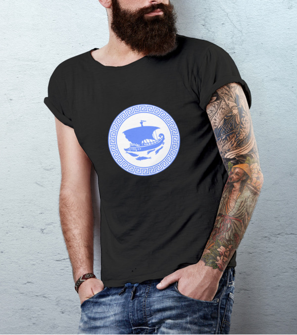 Greek Key Ancient Ship And Dolphins T-Shirt