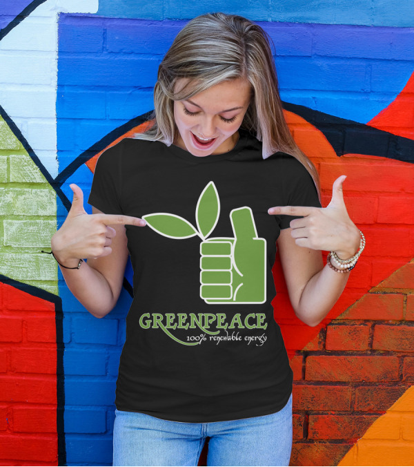 GREENPEACE 100% Renewable Energy Thumbs Up Leaf T-Shirt