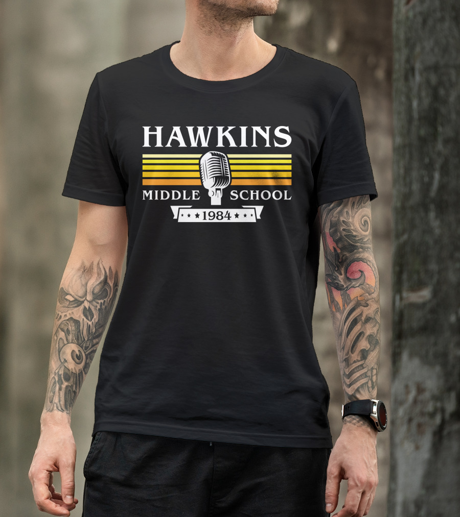 Hawkins Middle School 1984 Vintage Microphone T-Shirt