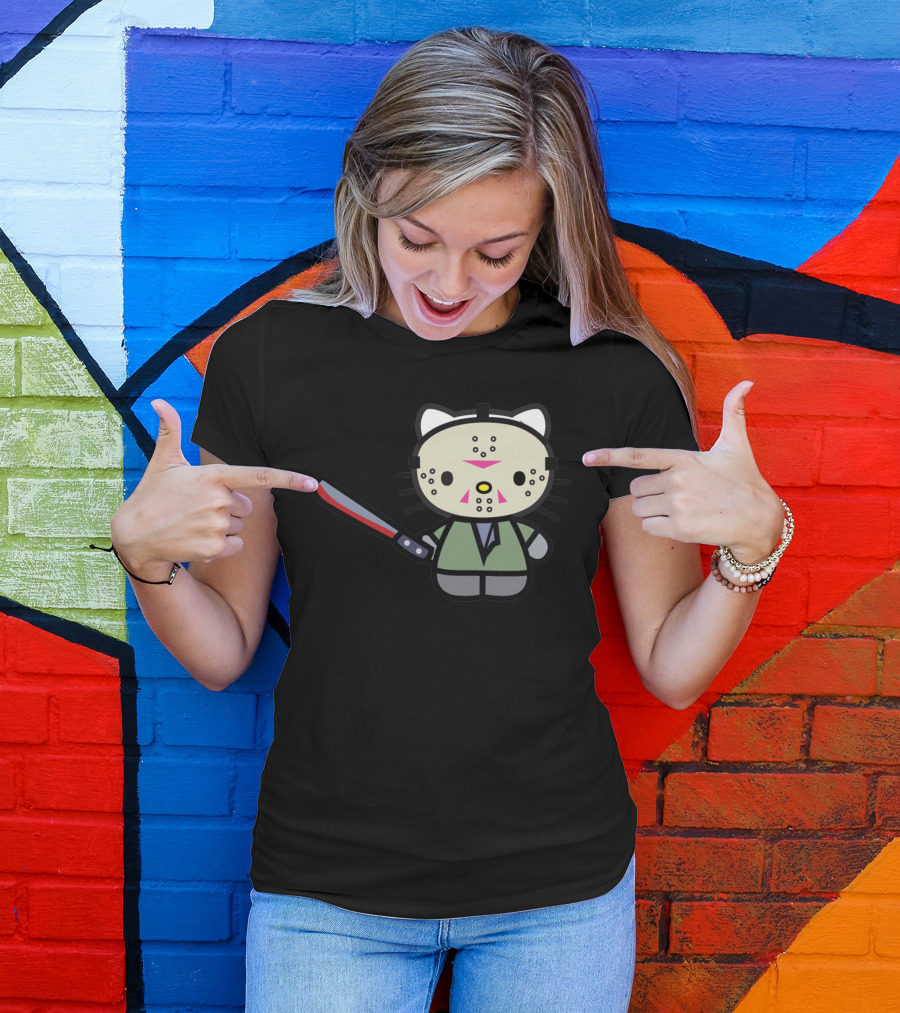 Hell Kitty Jason Hockey Mask Machete Character T-Shirt