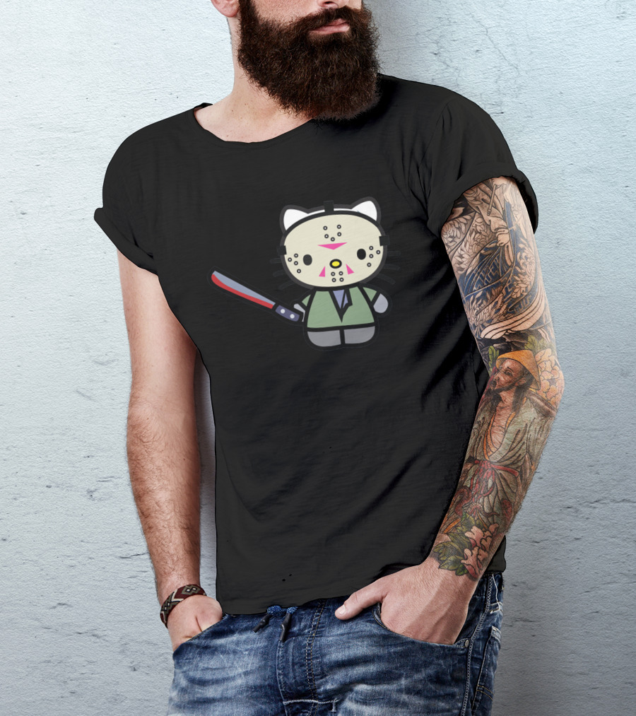 Hell Kitty Jason Hockey Mask Machete Character T-Shirt