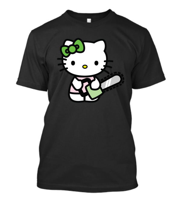 Hell Kitty 2 The Chainsaw Graphic With Bow And Chainsaw T-Shirt