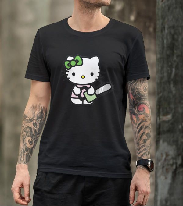 Hell Kitty 2 The Chainsaw Graphic With Bow And Chainsaw T-Shirt