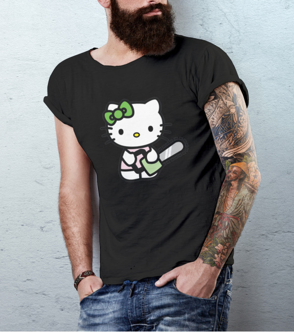 Hell Kitty 2 The Chainsaw Graphic With Bow And Chainsaw T-Shirt