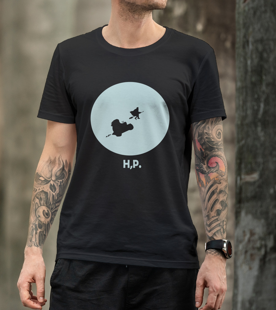H,P Flying Broomstick Silhouette Icon Moon Background T-Shirt