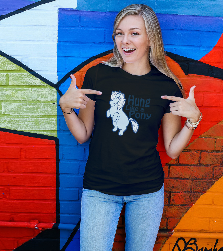 Hung Like A Pony Blue Cartoon Horse T-Shirt
