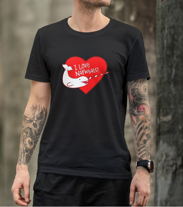 I Love Narwhals Heart Red T-Shirt