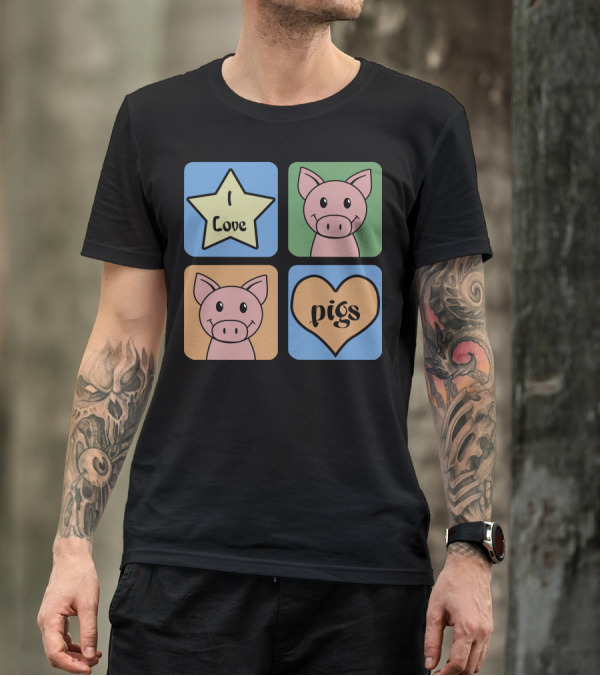 I Love Pigs Cute Cartoon Pig Faces And Heart T-Shirt