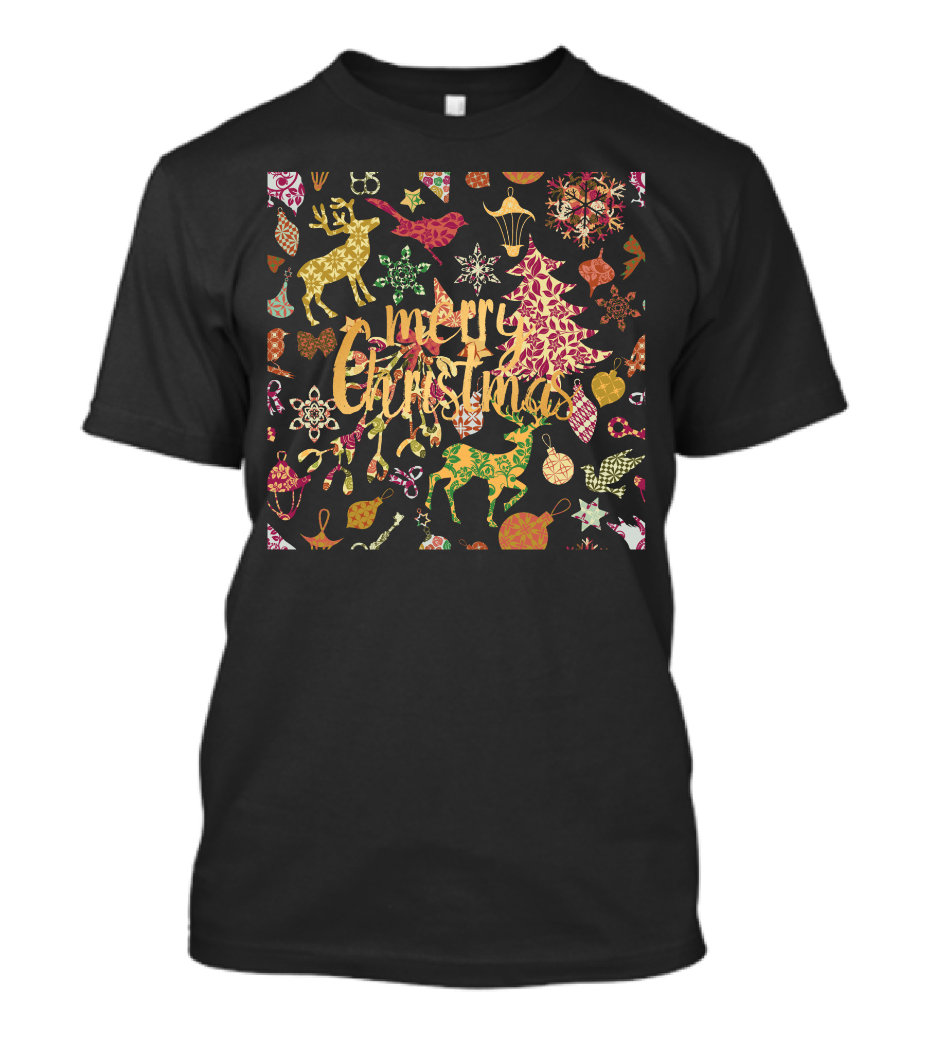 Merry Christmas Reindeer And Snowflakes T-Shirt