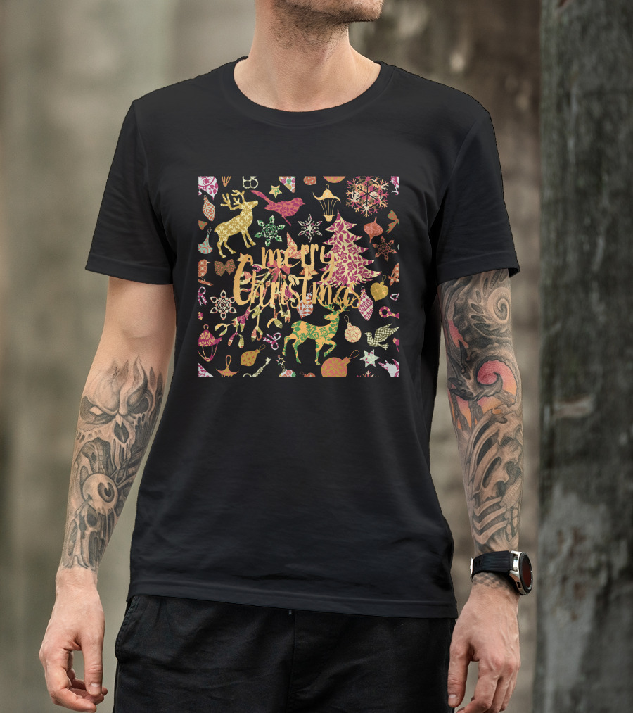 Merry Christmas Reindeer And Snowflakes T-Shirt