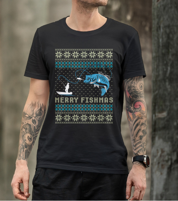 Merry Fishmas Fisherman Christmas T-Shirt