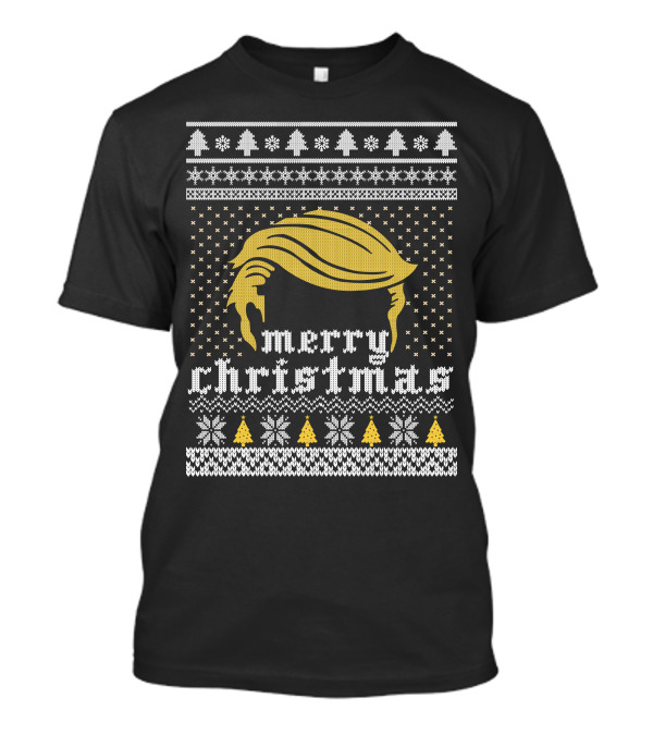 Merry Christmas Ugly Sweater Style With Trump Hair T-Shirt