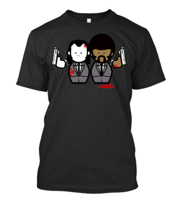 Minimalist Cartoon Hitmen With Guns And Blood Stains T-Shirt