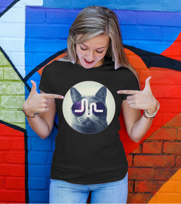 Musically Meow Galaxy Cat With Retro Sunglasses And Music T-Shirt