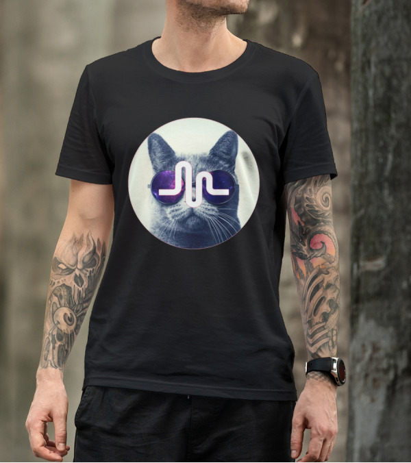 Musically Meow Galaxy Cat With Retro Sunglasses And Music T-Shirt