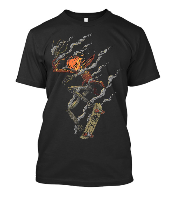 Skate Or Burn Skeleton Pumpkin Smoke Skateboard T-Shirt