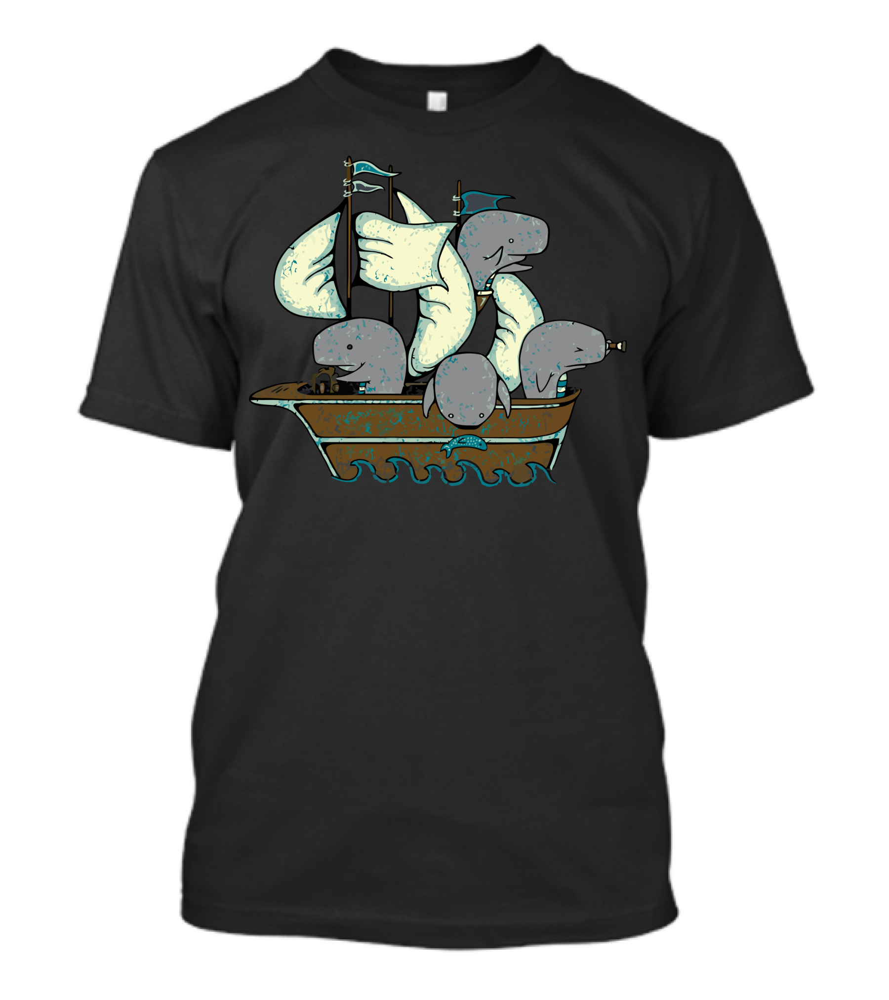 Sperm Whales Make Great Seamen Nautical Adventure With Whales As Sailors On Ship T-Shirt