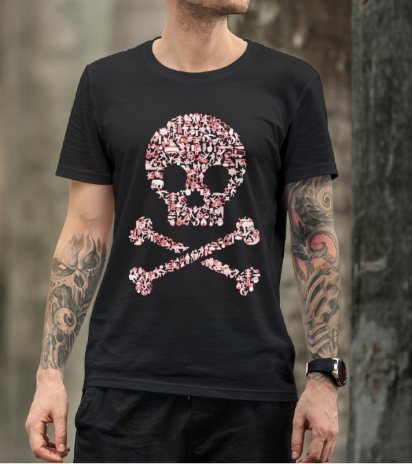 Stick Figures In Peril Skull And Crossbones Danger Icons T-Shirt