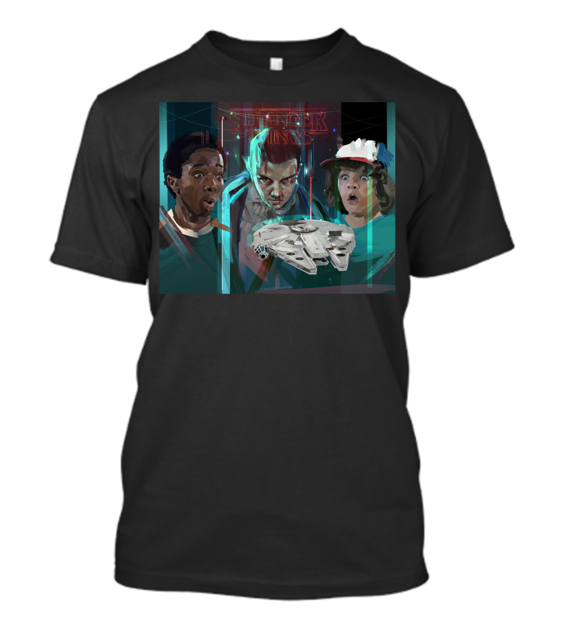 Strangerthings Eleven Lucas Dustin Millennium Falcon Crossover T-Shirt