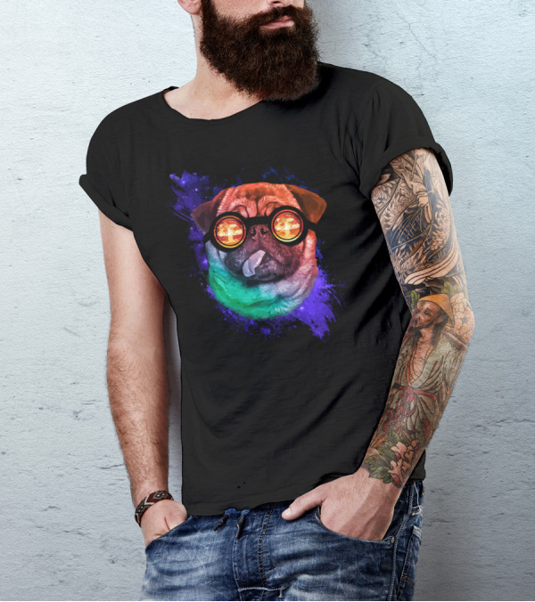 The Dog Days Are Over Psychedelic Pug Glasses Explosion T-Shirt