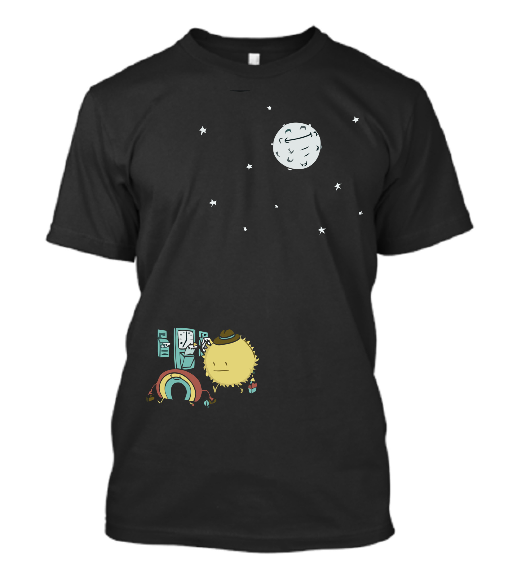 The Night Shift Under The Moon With Arcade Cabinet And Lone Character T-Shirt