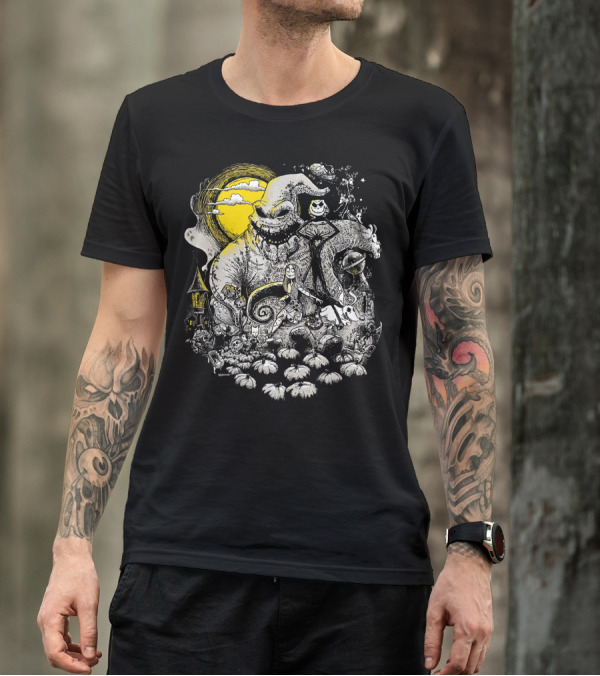The Nightmare Before Christmas Oogie Boogie And Jack Skellington Halloween Scene T-Shirt